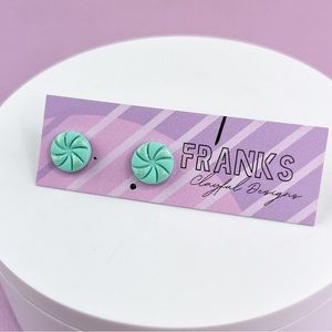 Green Swirly Candy Handmade Polymer Clay Small Stud Earrings